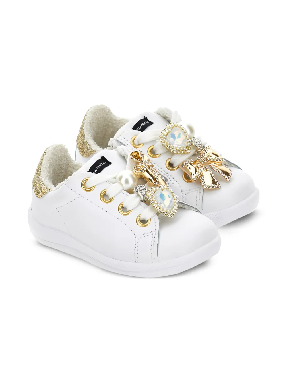Monnalisa Sneakers met glitter vlakken en juwelen Wit