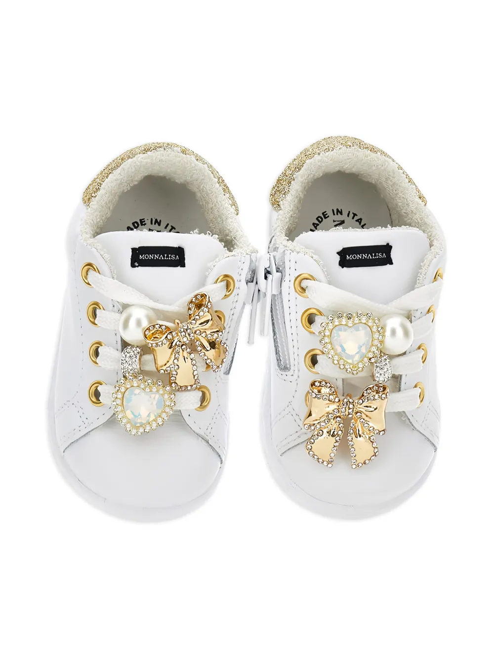 Monnalisa Sneakers met glitter vlakken en juwelen Wit