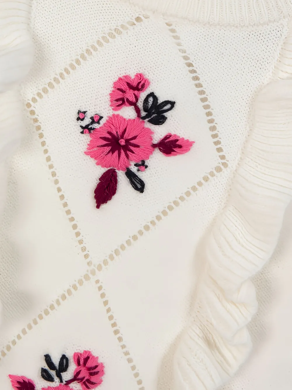 Tartine Et Chocolat Trui met ruches en geborduurde bloemen Beige