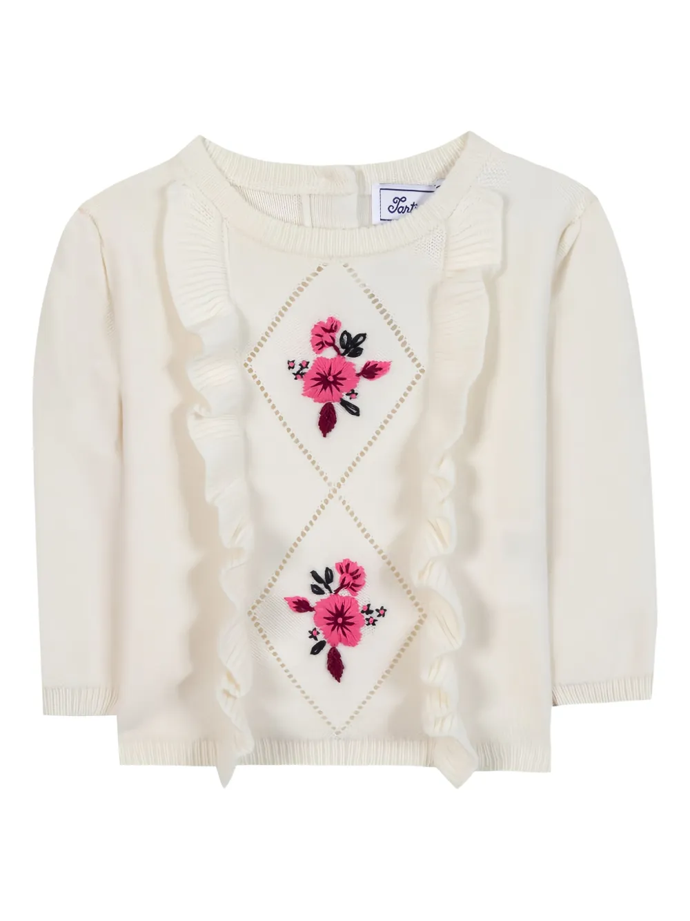 Tartine Et Chocolat ruffled floral-embroidery sweater - Toni neutri