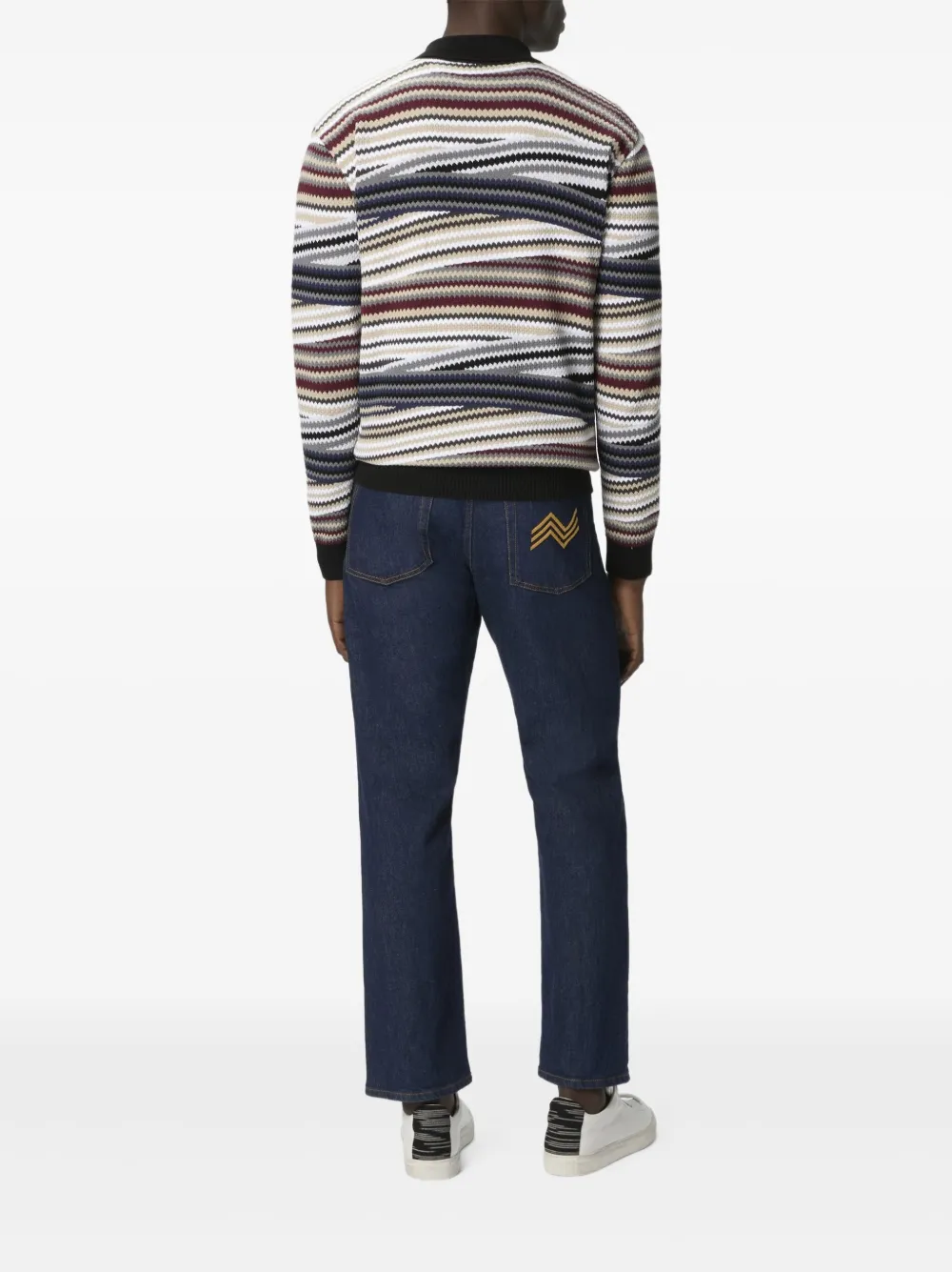 striped-pattern zip-neck polo shirt