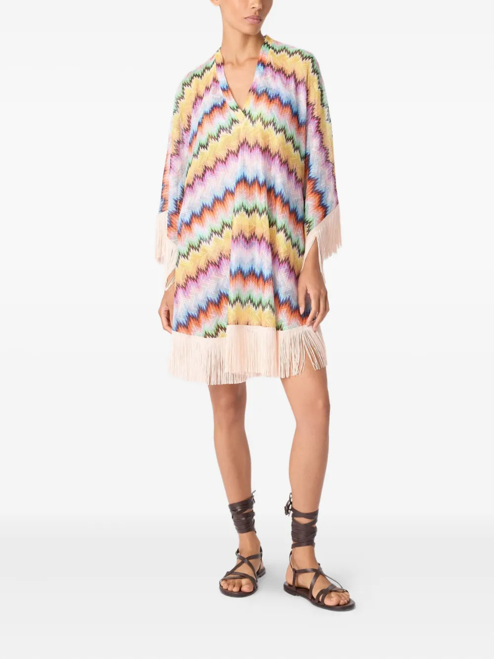 Missoni Zigzag-pattern Fringed Midi Dress In Multi
