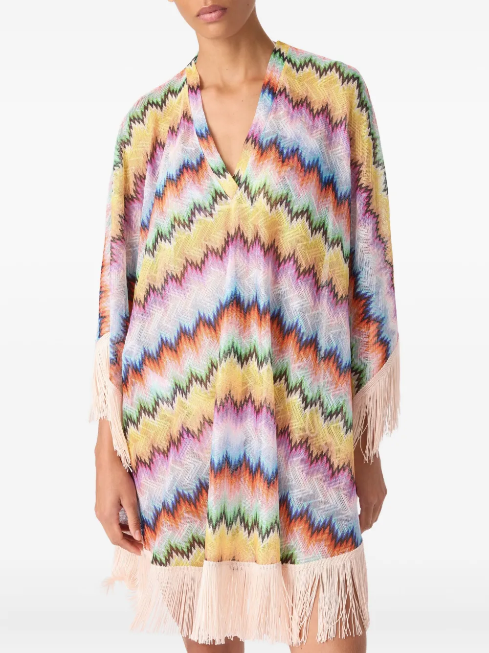 Missoni Zigzag-pattern Fringed Midi Dress In Multi