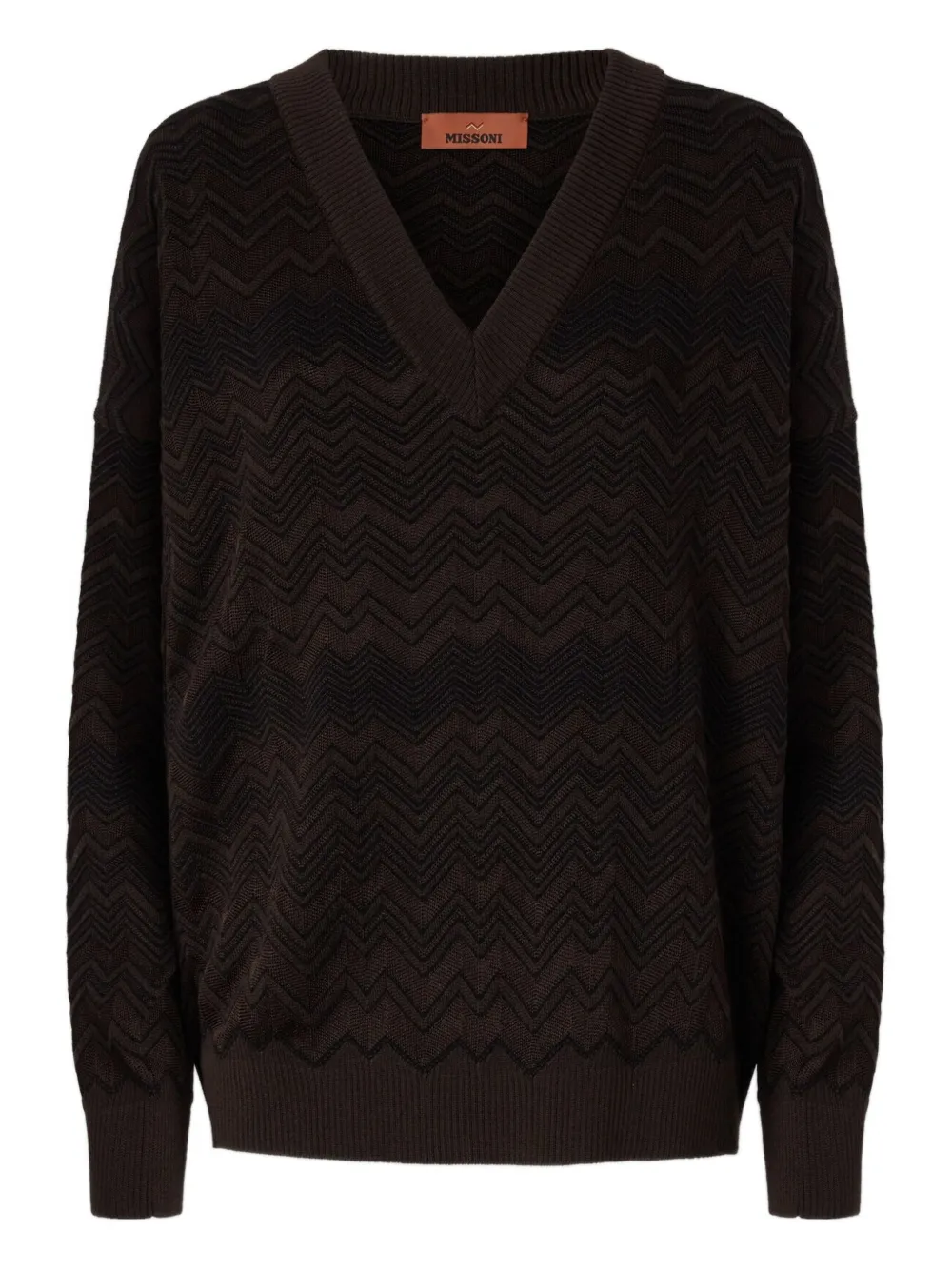 Missoni Chevron-pattern V-neck Jumper In Brown
