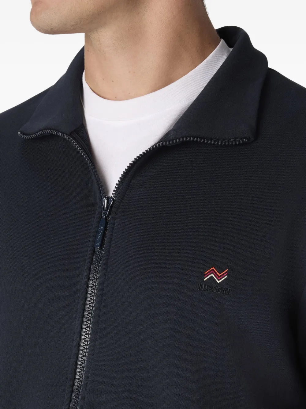Missoni zip-up logo-embroidered sweater Blauw