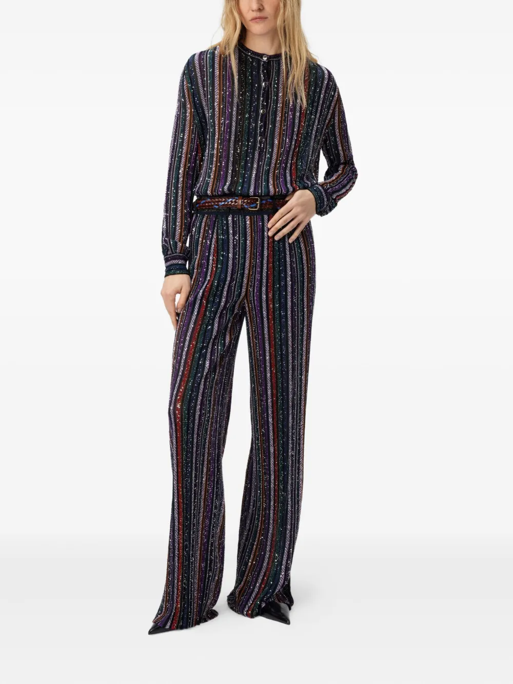 Missoni herringbone-striped sequin-embellished trousers Zwart