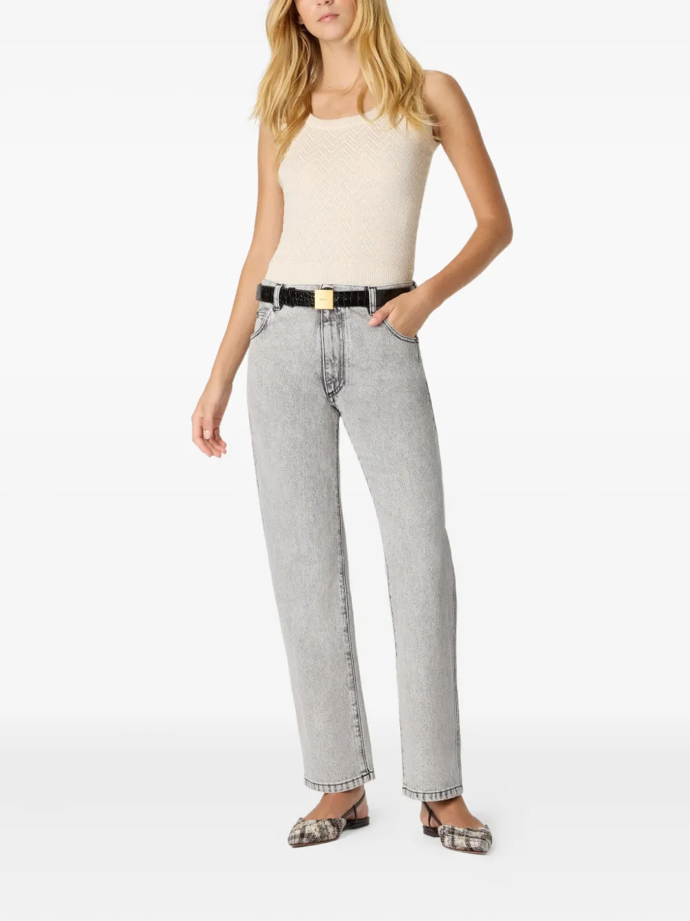 Missoni Mouwloze top met visgraatpatroon Beige
