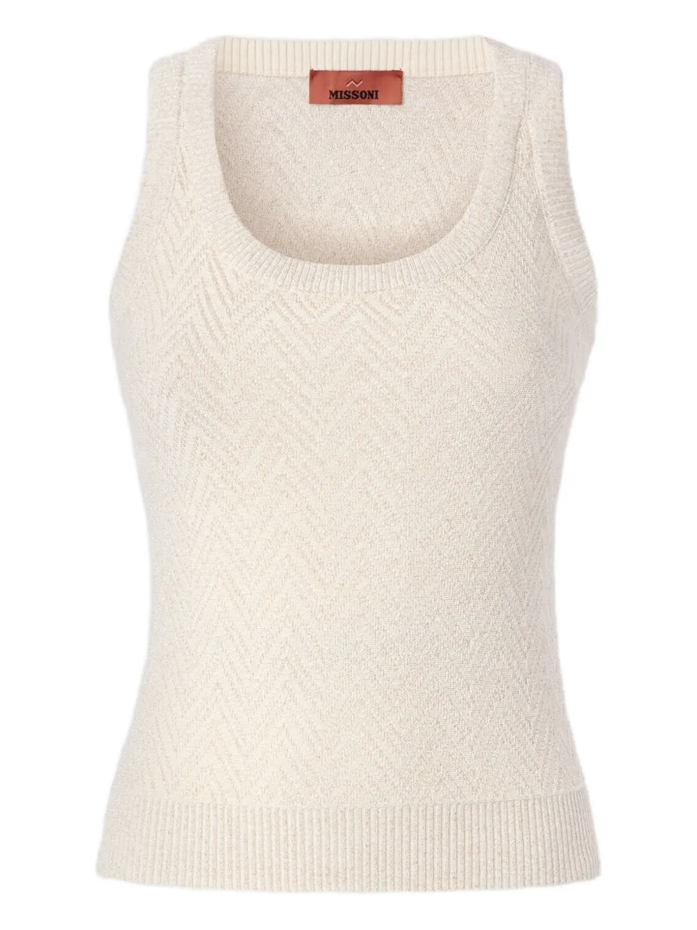 Missoni Mouwloze top met visgraatpatroon Beige
