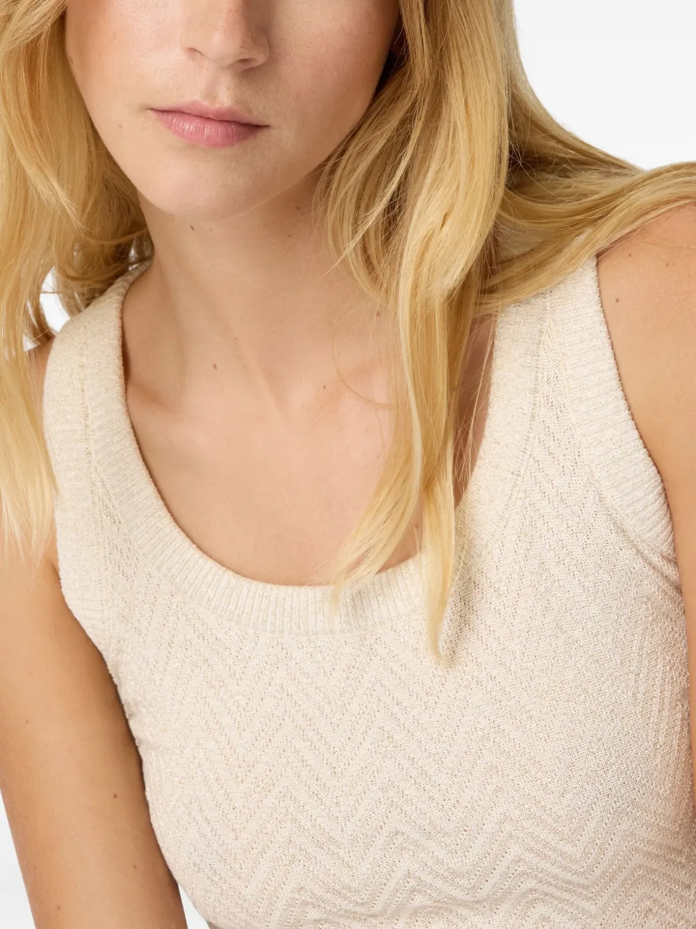 Missoni Mouwloze top met visgraatpatroon Beige