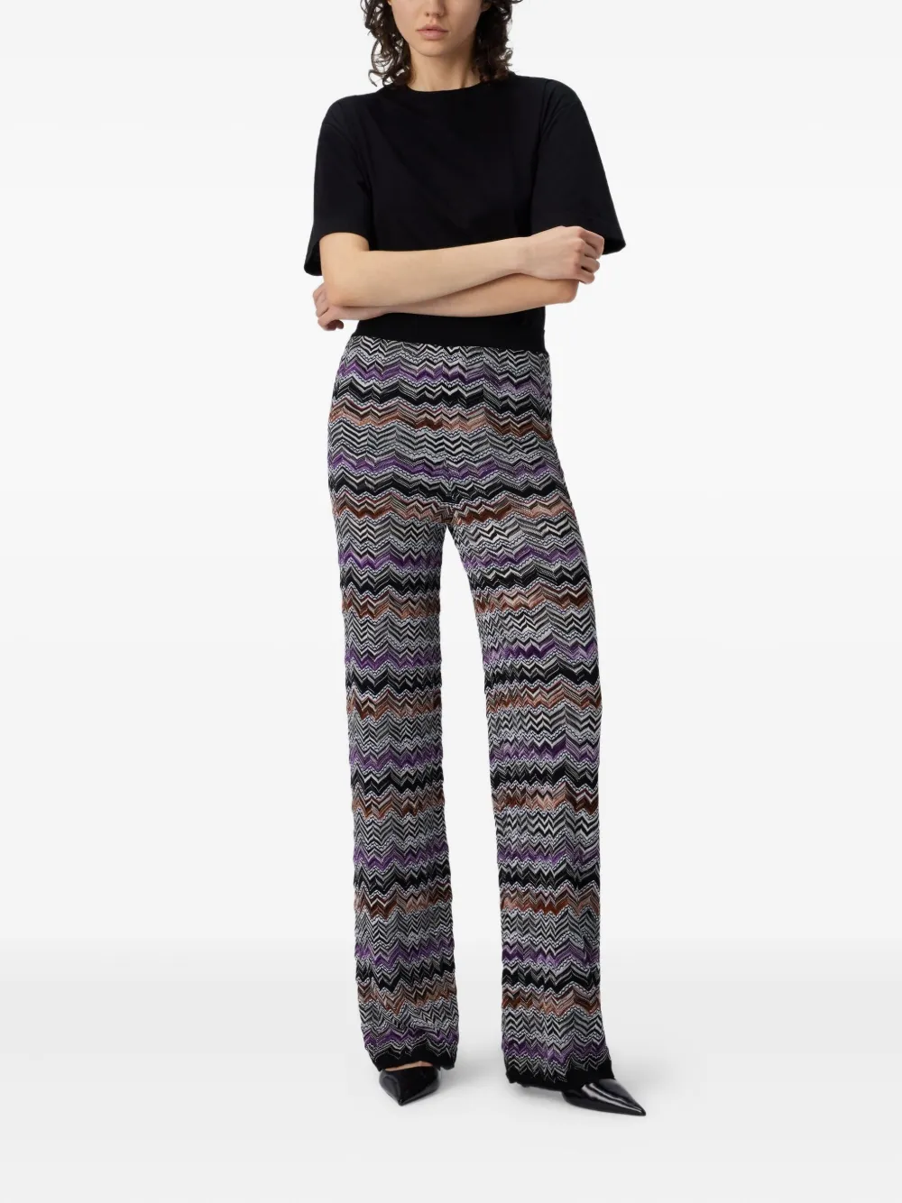 Missoni Chevron-pattern Knit Straight Trousers In Black