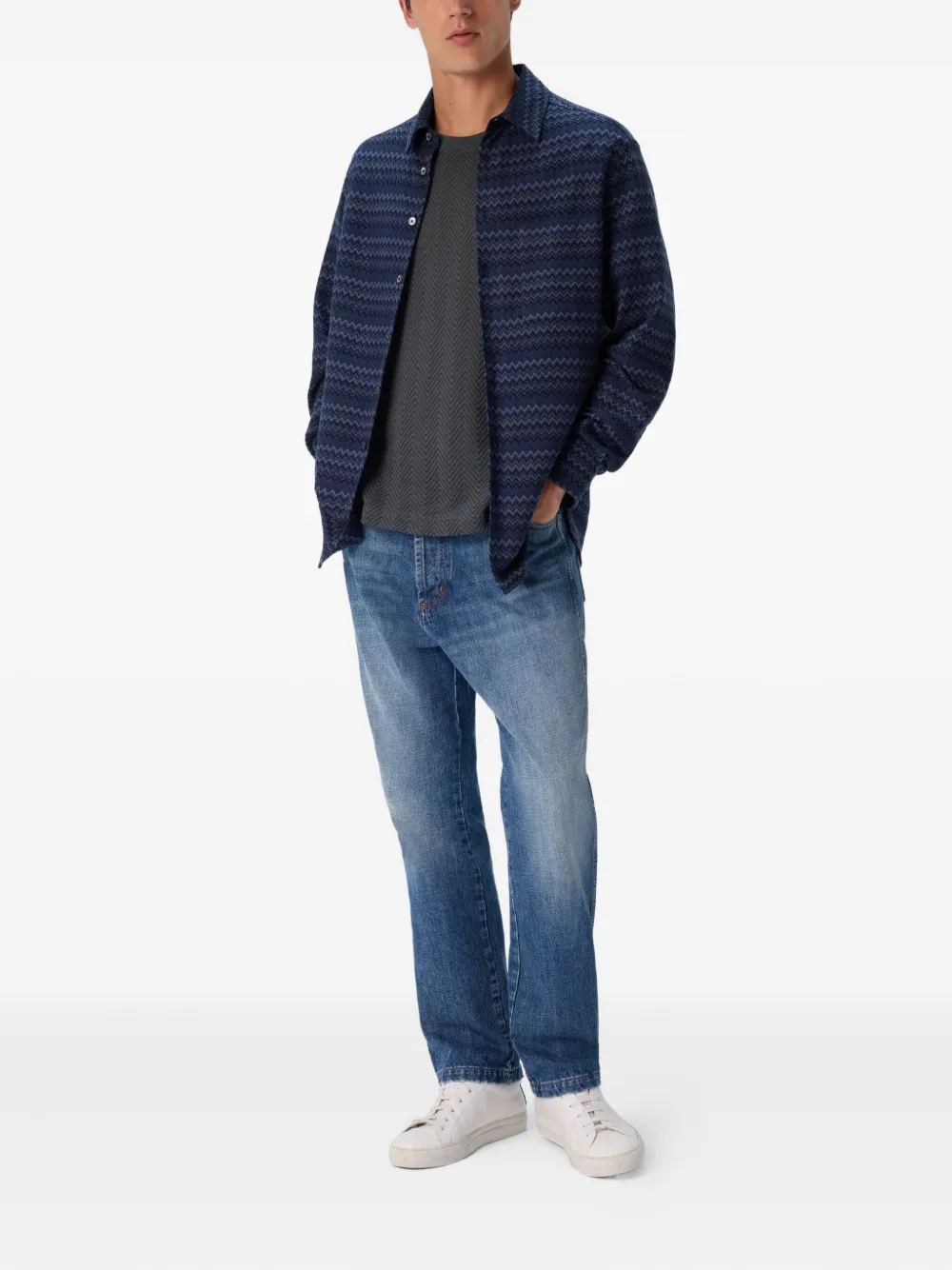 Missoni chevron-pattern cotton shirt - Blauw