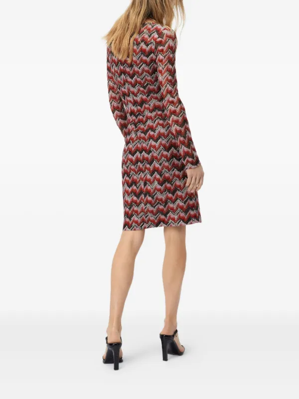 Missoni Chevron-pattern Long-sleeve Midi Dress - Red Missoni Chevron-pattern Long-sleeve Midi Dress - Red