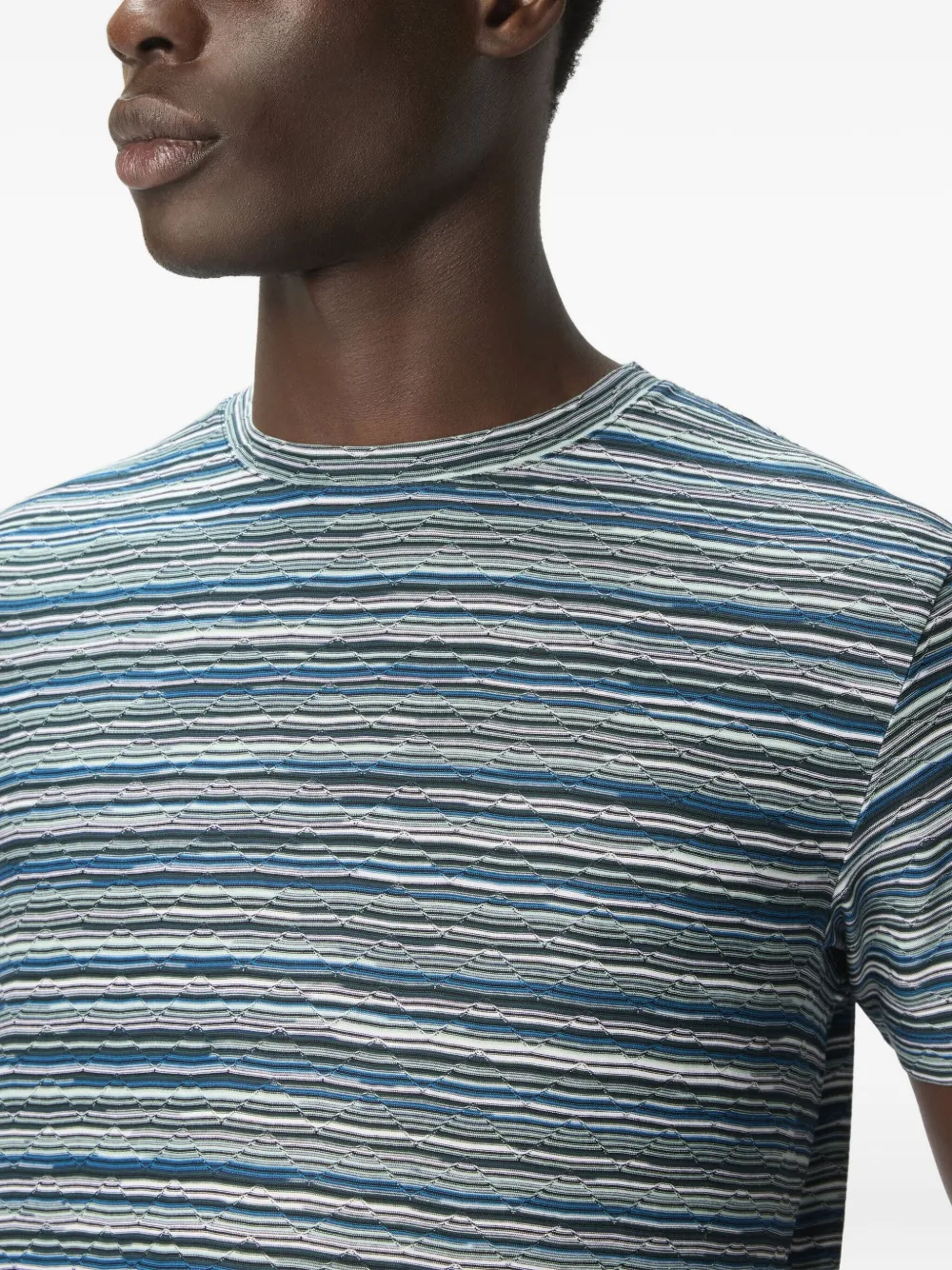 Missoni flame-zigzag pattern crew-neck T-shirt Blauw