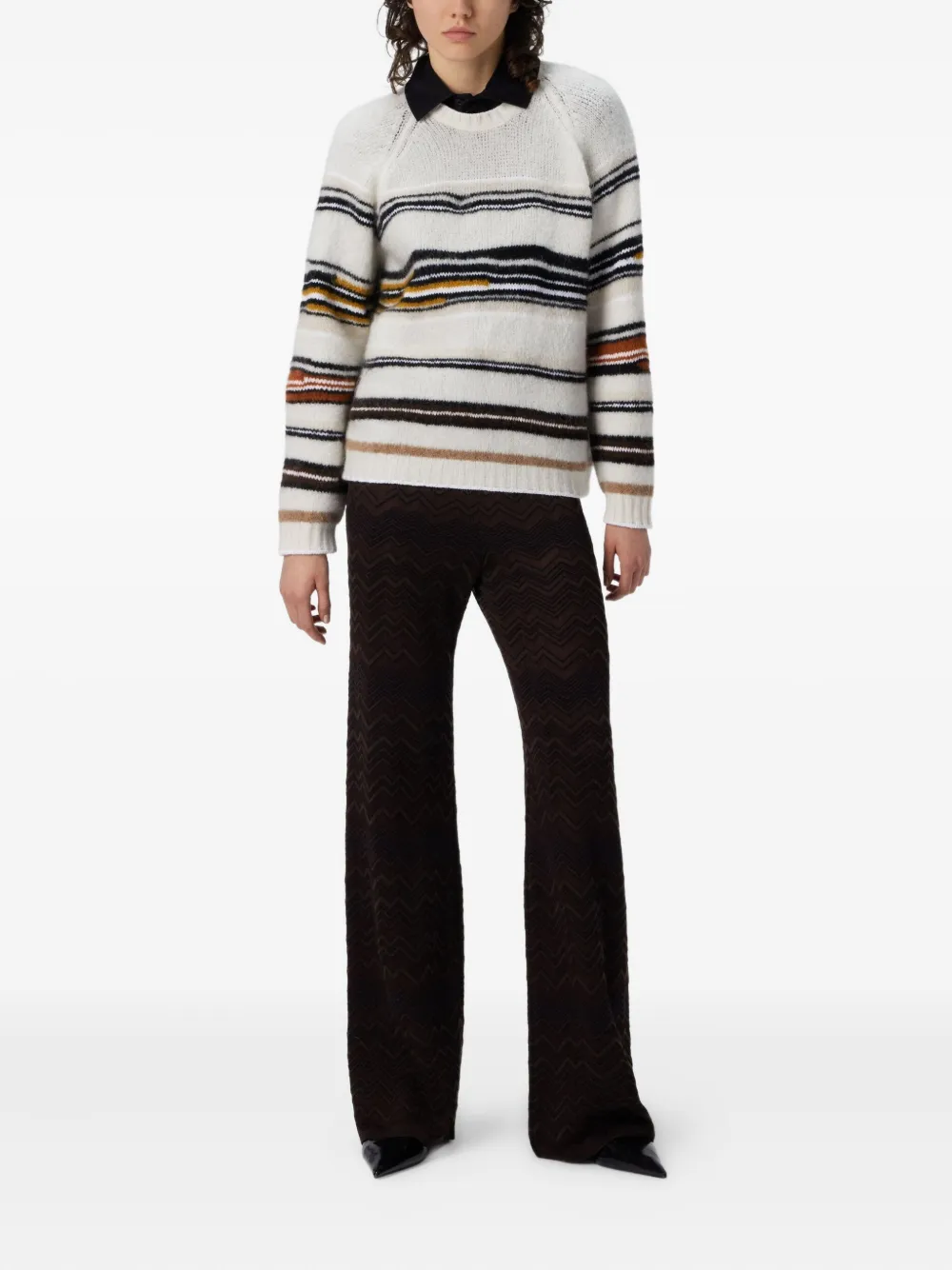 Missoni Zigzag-pattern Flared Trousers In Brown