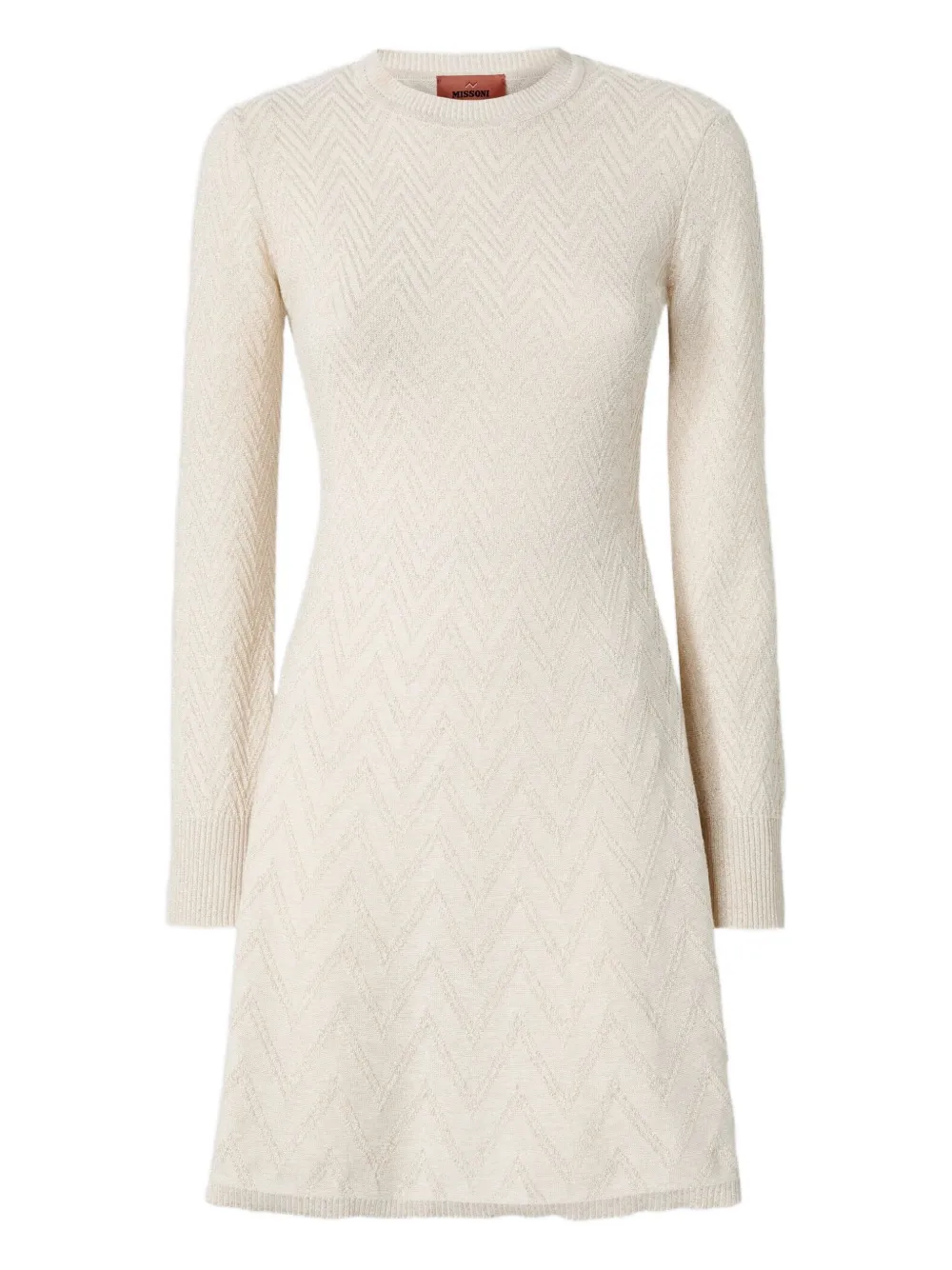 Missoni zigzag-pattern long-sleeve mini dress Beige
