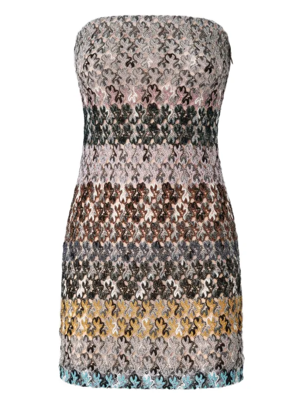 Missoni Strapless Embellished Mini Cocktail Dress | Brown | FARFETCH