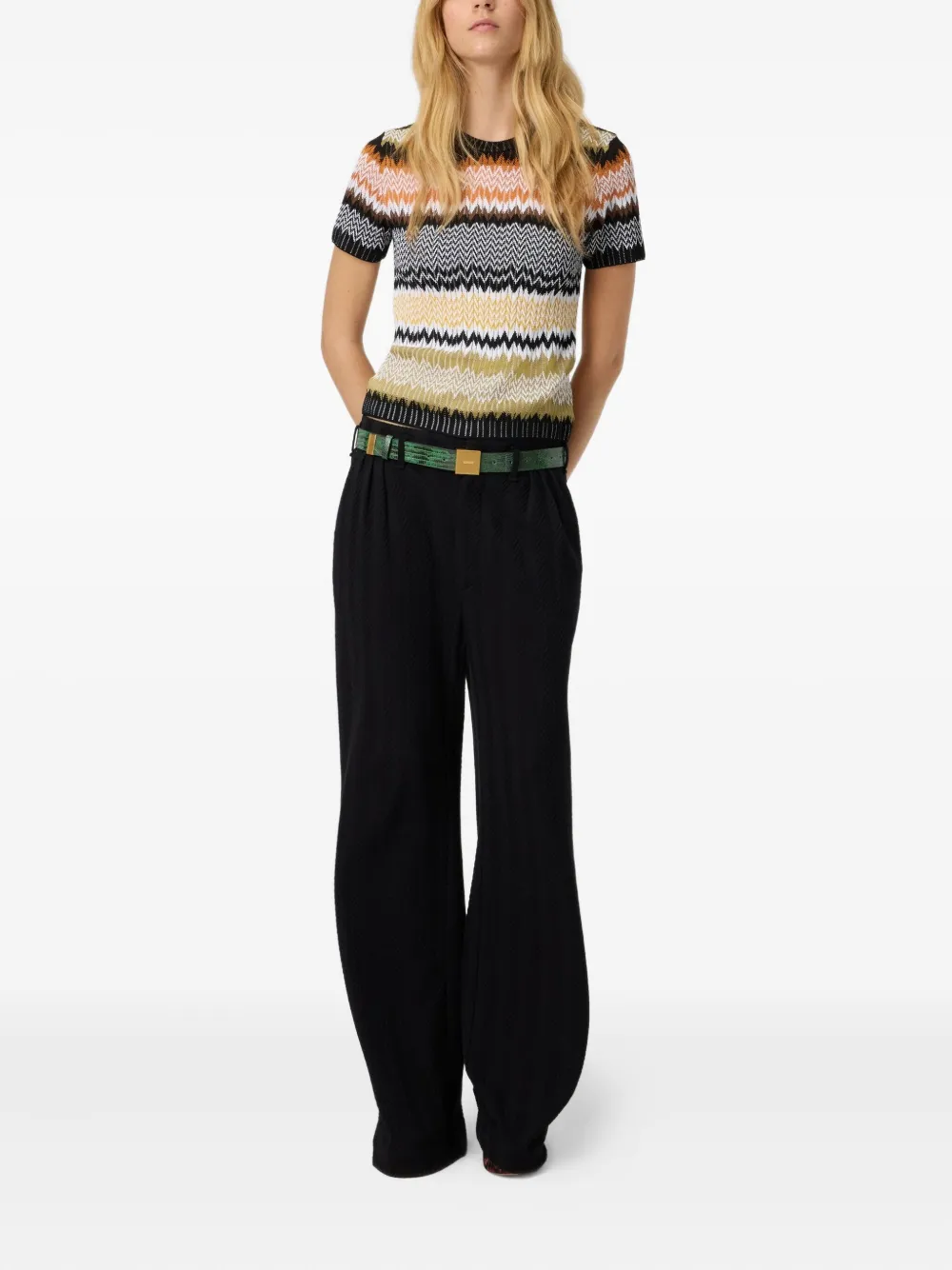 Missoni chevron-pattern short-sleeved knit top Zwart