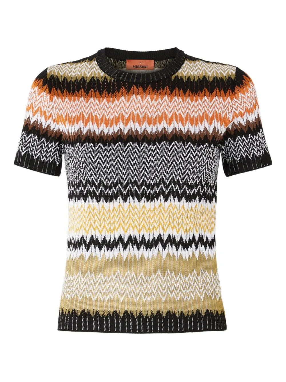 Missoni Chevron-pattern Short-sleeved Knit Top In Black