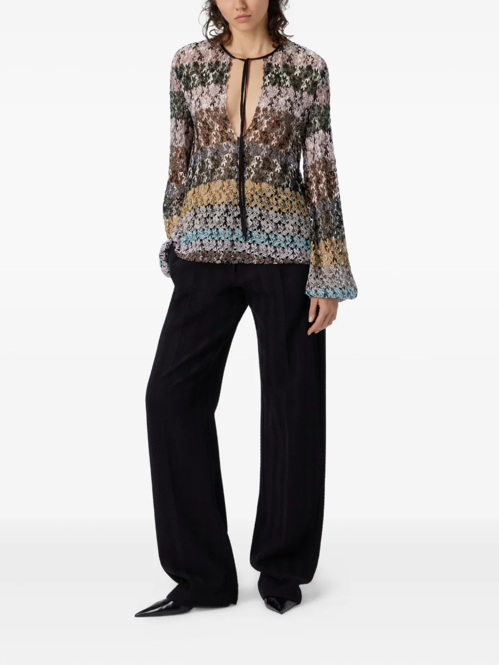 Missoni Floral-lace Long-sleeve Top In Multi