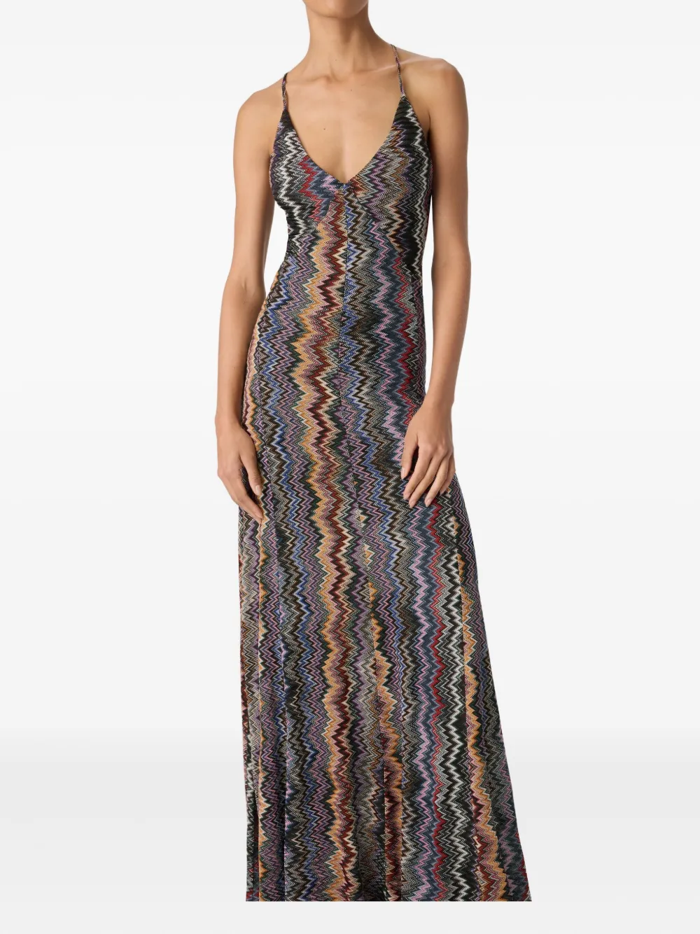 Missoni Long V-neck Dress With Snake Pattern In Multi