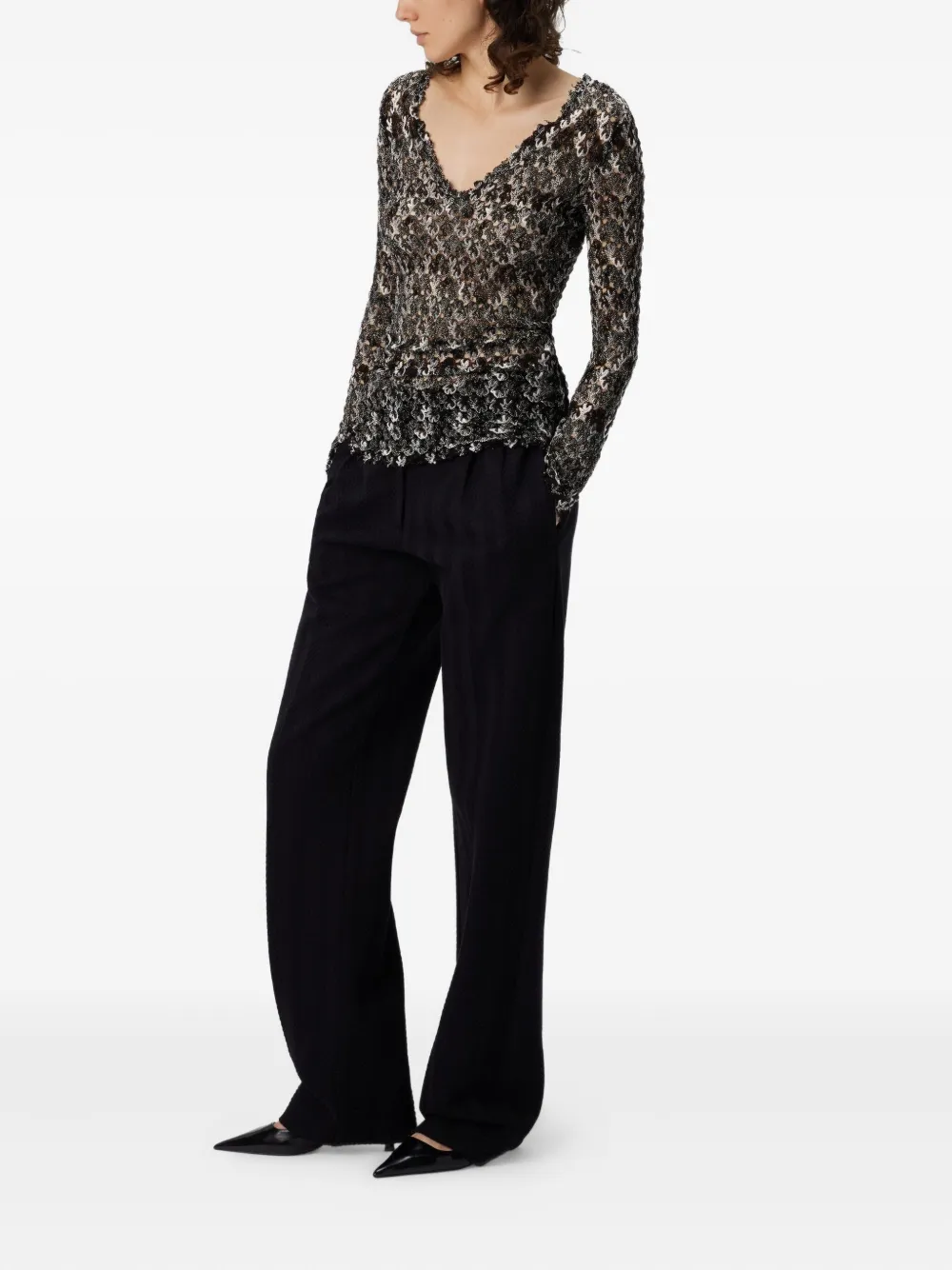 Missoni Floral-lace Long-sleeve Top In Black