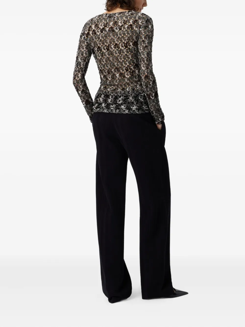Missoni Floral-lace Long-sleeve Top In Black