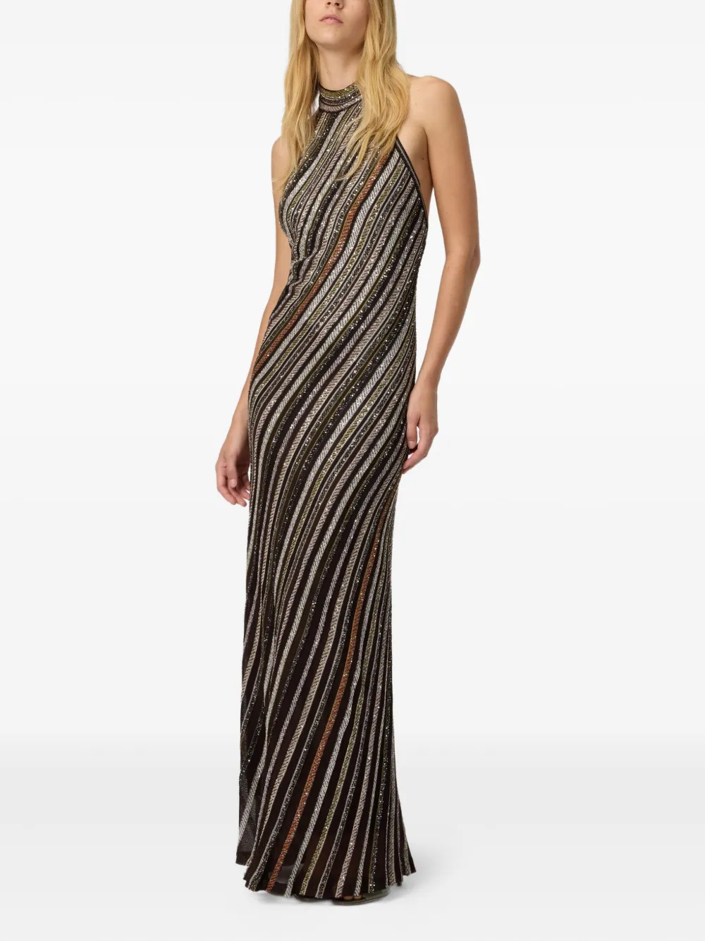 Missoni halterneck striped maxi dress Bruin