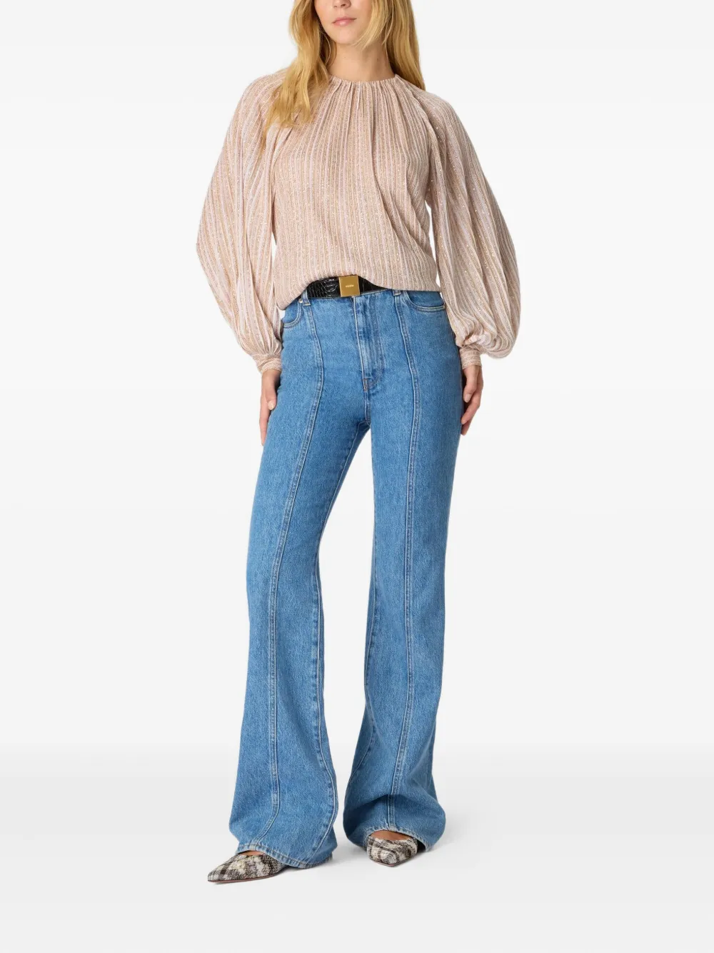 Missoni Striped-pattern Gathered-neckline Blouse In Neutral