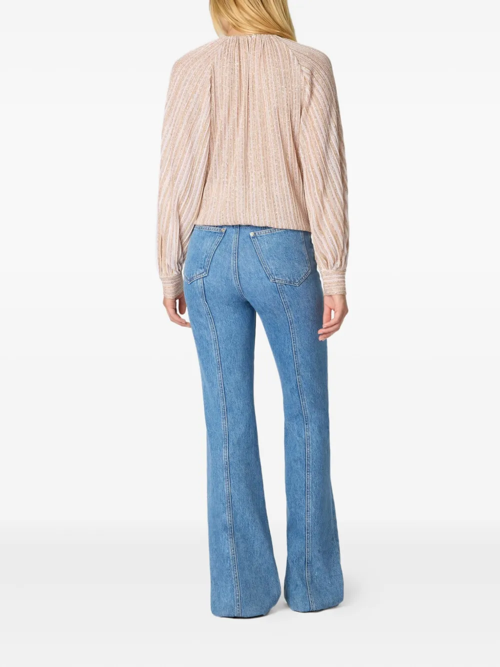 Missoni Striped-pattern Gathered-neckline Blouse In Neutral