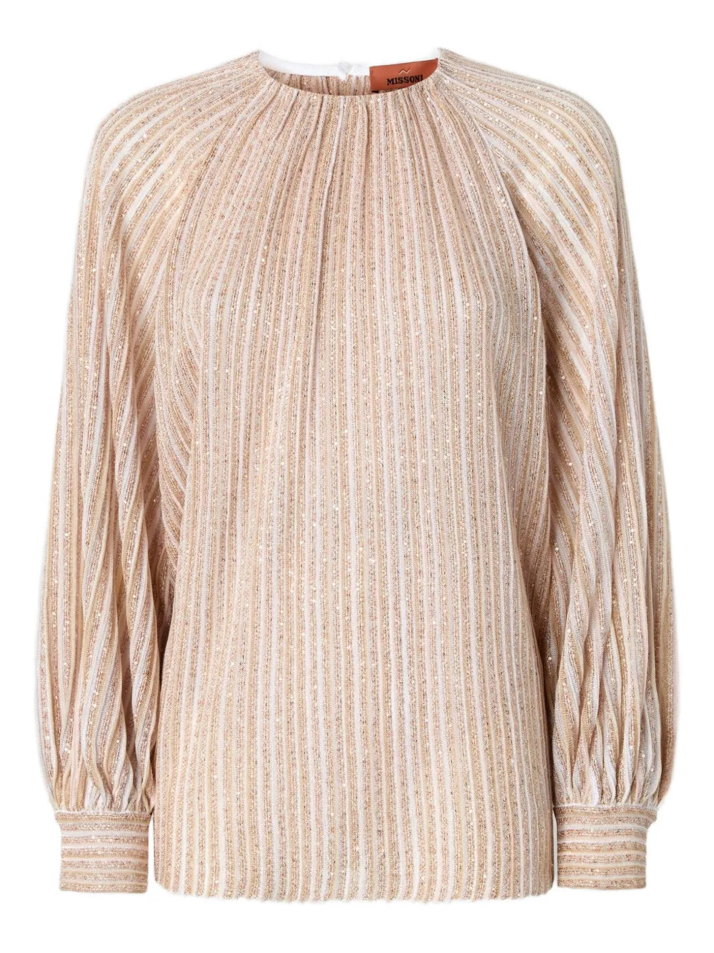 Missoni Striped-pattern Gathered-neckline Blouse In Neutral