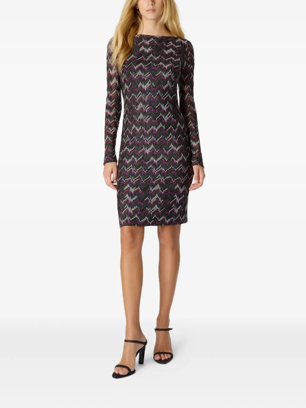 Missoni zigzag-pattern long-sleeve mini dress - Blauw