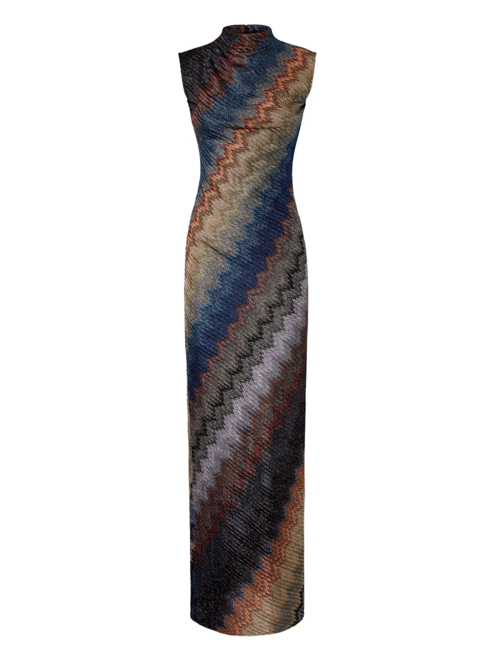 Missoni Maxi-jurk met zigzag patroon en hoge hals Veelkleurig