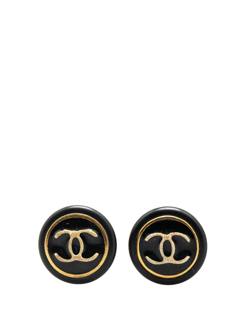 CHANEL Pre-Owned 1996 Resin CC Button Clip On Earrings costume earrings | Black | Image 1