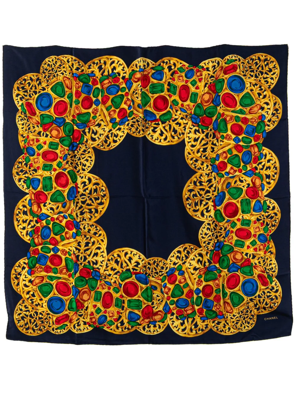 CHANEL Pre-Owned 20th Century Gripoix Buttons Silk Scarf scarves | azul | Image 1