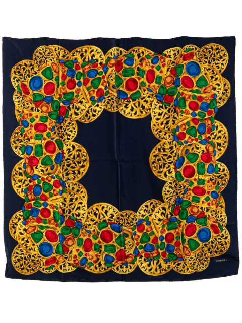 CHANEL Pre-Owned 20th Century Gripoix Buttons Silk Scarf scarves