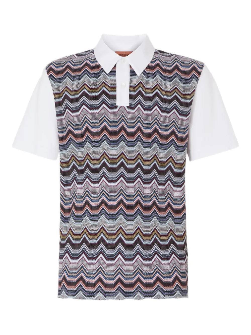 Missoni Short Sleeve Polo With Geometric Zigzag Pattern In Gray