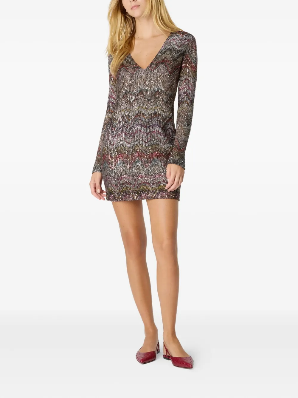 Missoni sequin-embellishment zigzag-pattern mini dress - Beige