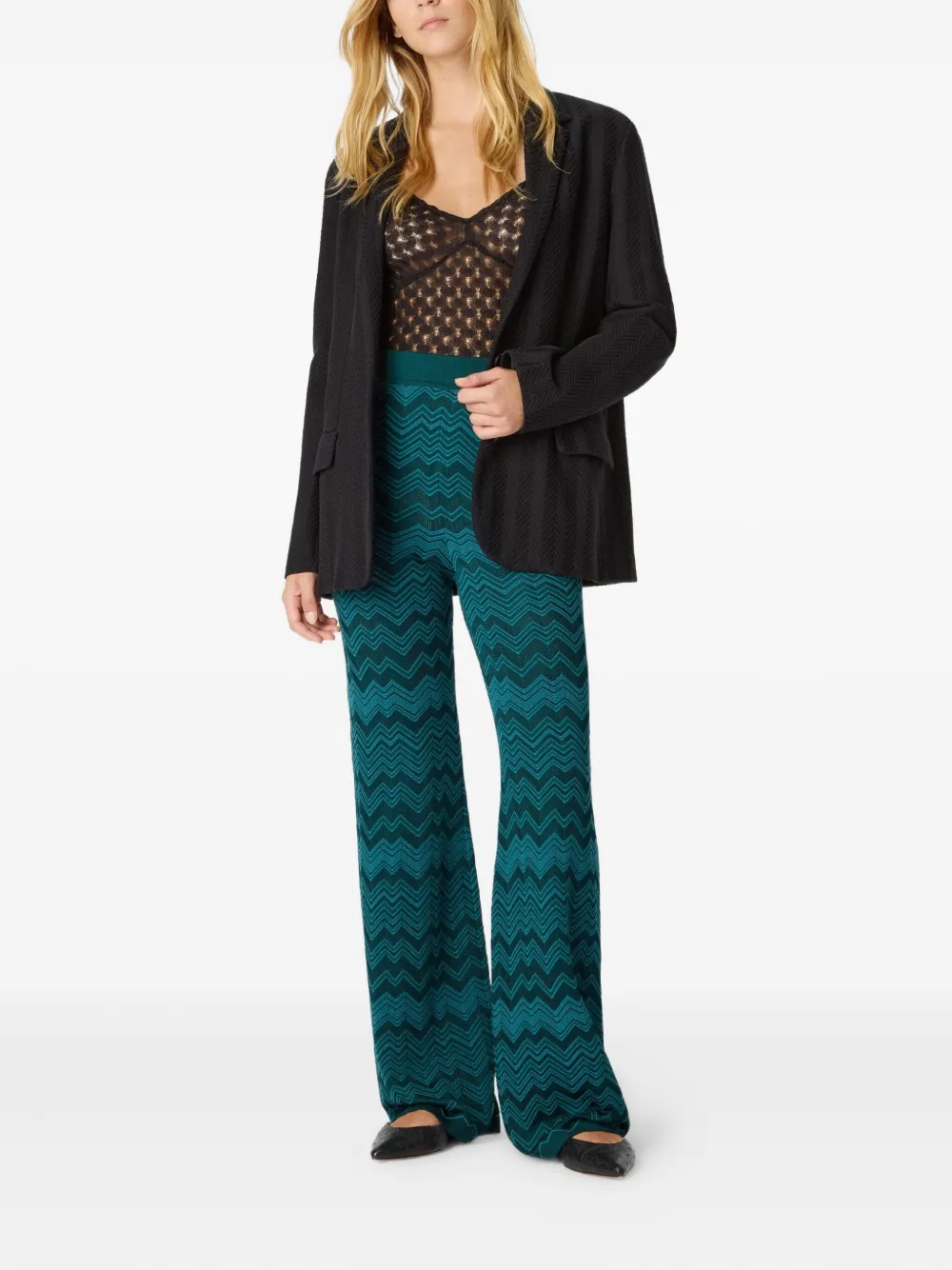Missoni chevron-pattern knit trousers - Groen
