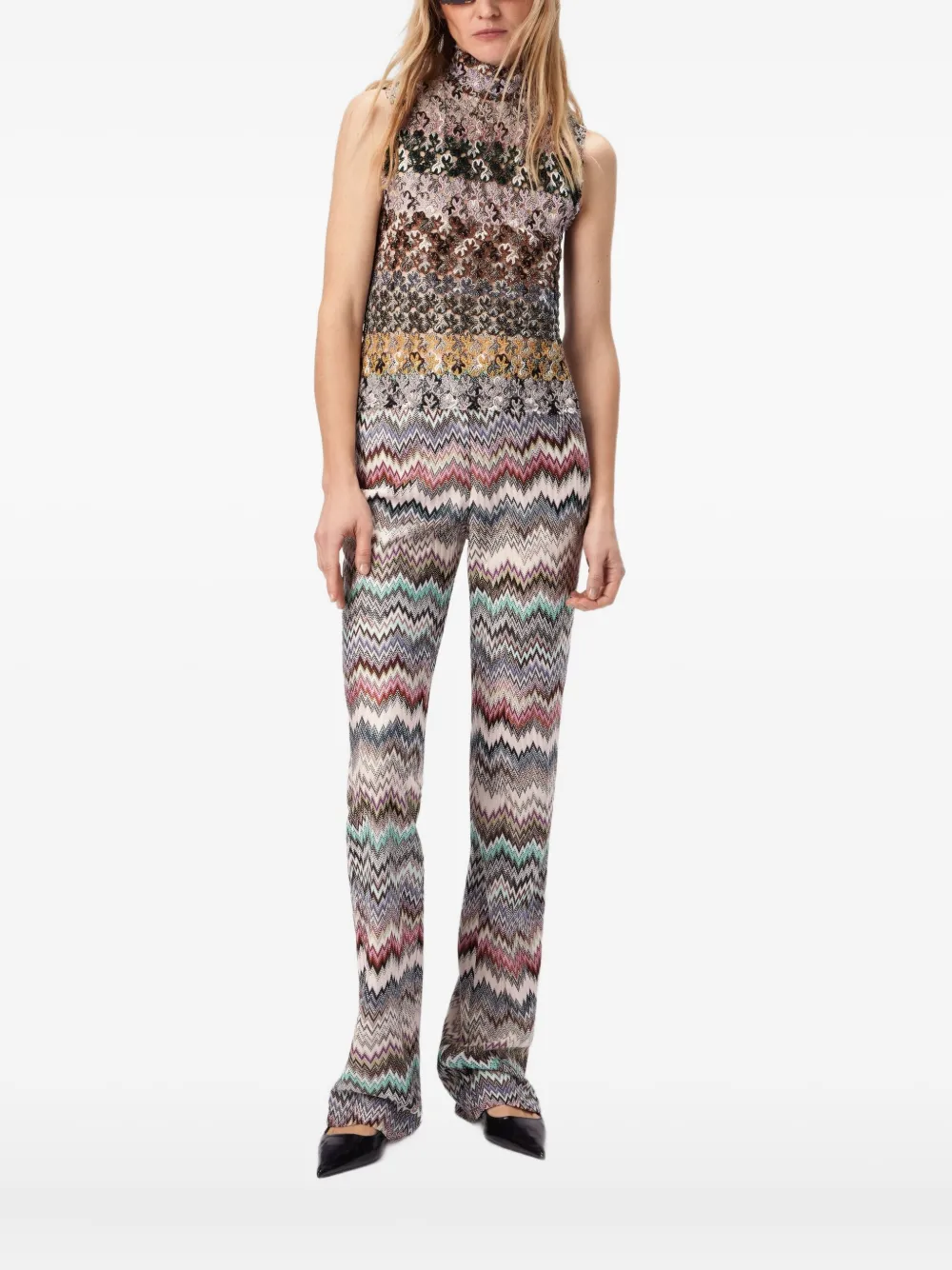 Missoni high-neck floral-pattern top Beige