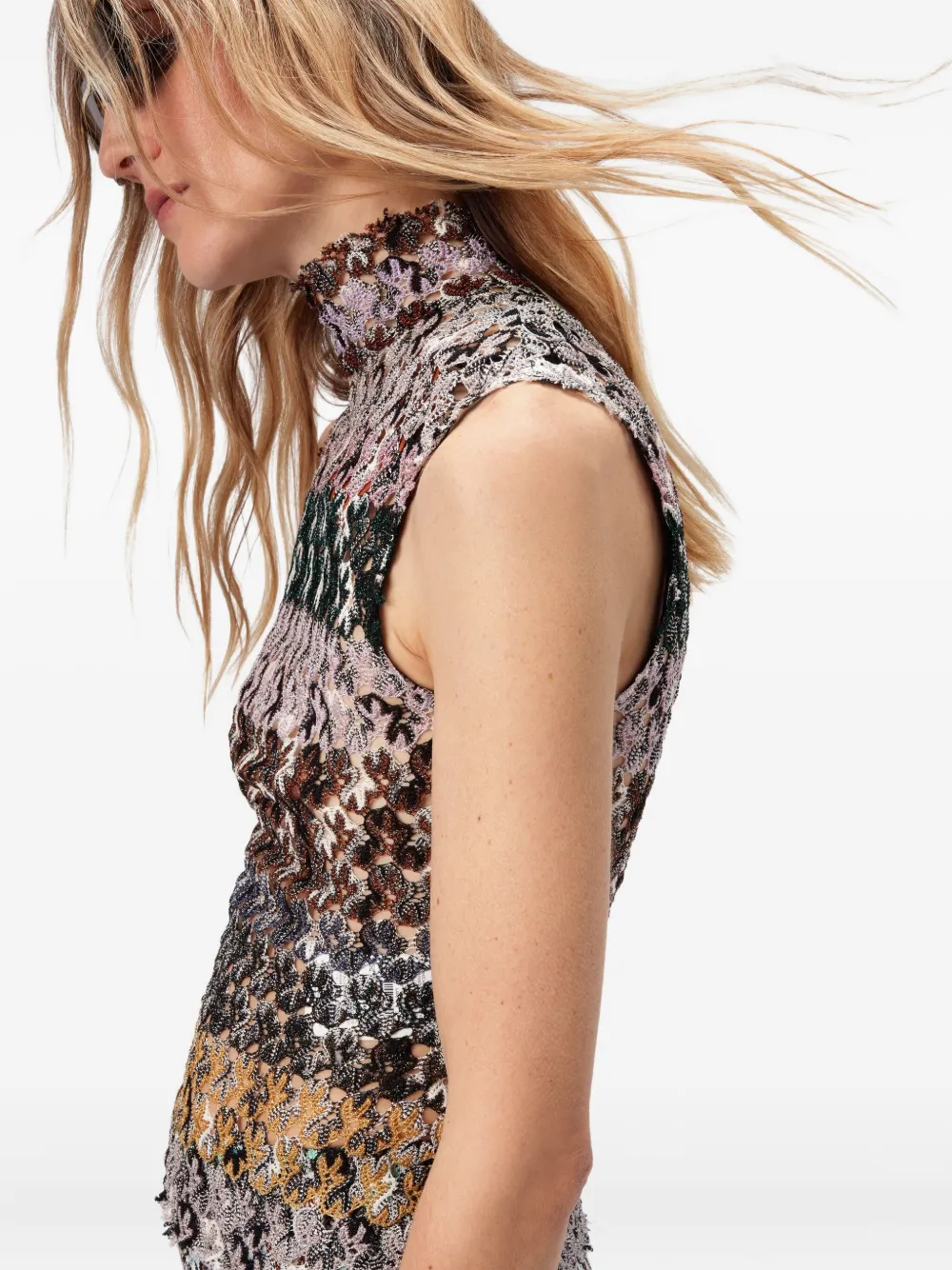 Missoni high-neck floral-pattern top Beige