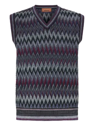 MISSONI MOHAIR VEST ベスト　ニット　モヘア Missoni chevron-pattern V-neck Sweater Vest | Blue | FARFETCH