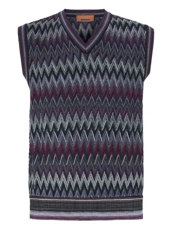 極美品△Missoni ミッソーニ シェブロン Vネック ウール ノースリ