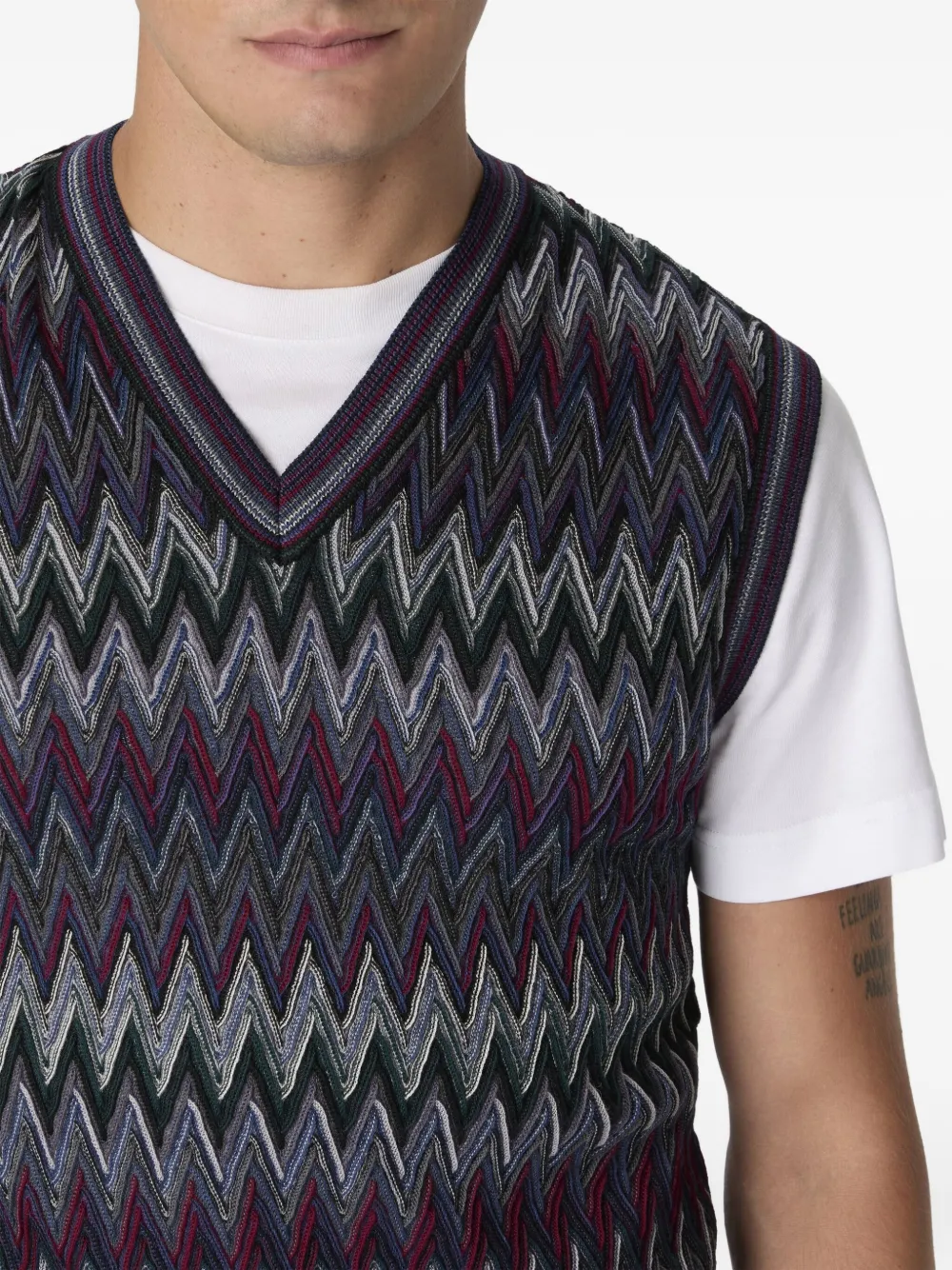 Missoni chevron-pattern V-neck sweater vest Blauw