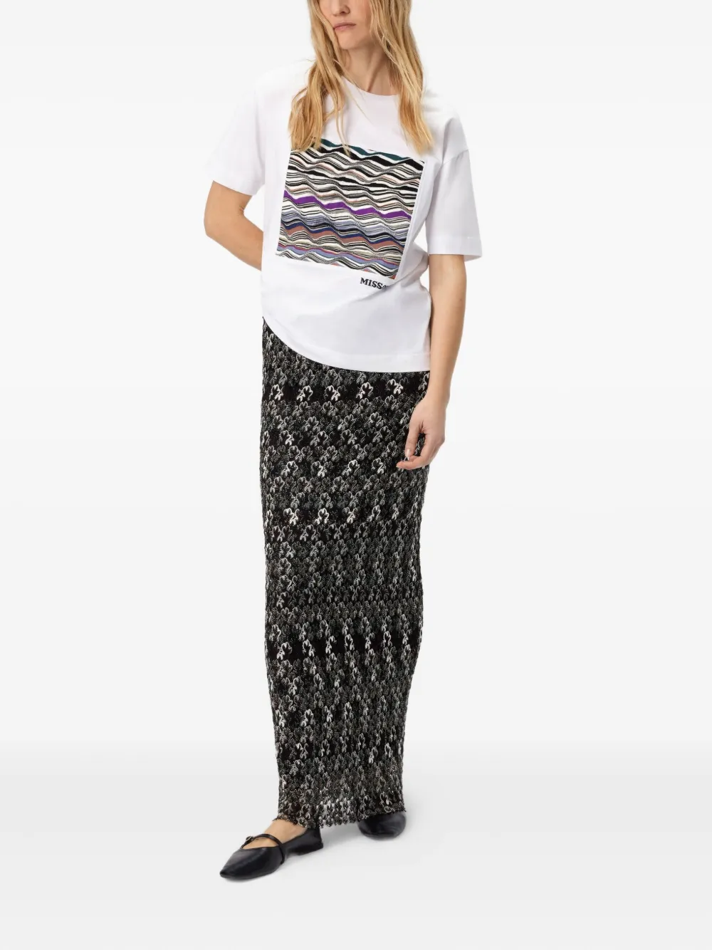 Missoni wave-pattern box-applique T-shirt Wit