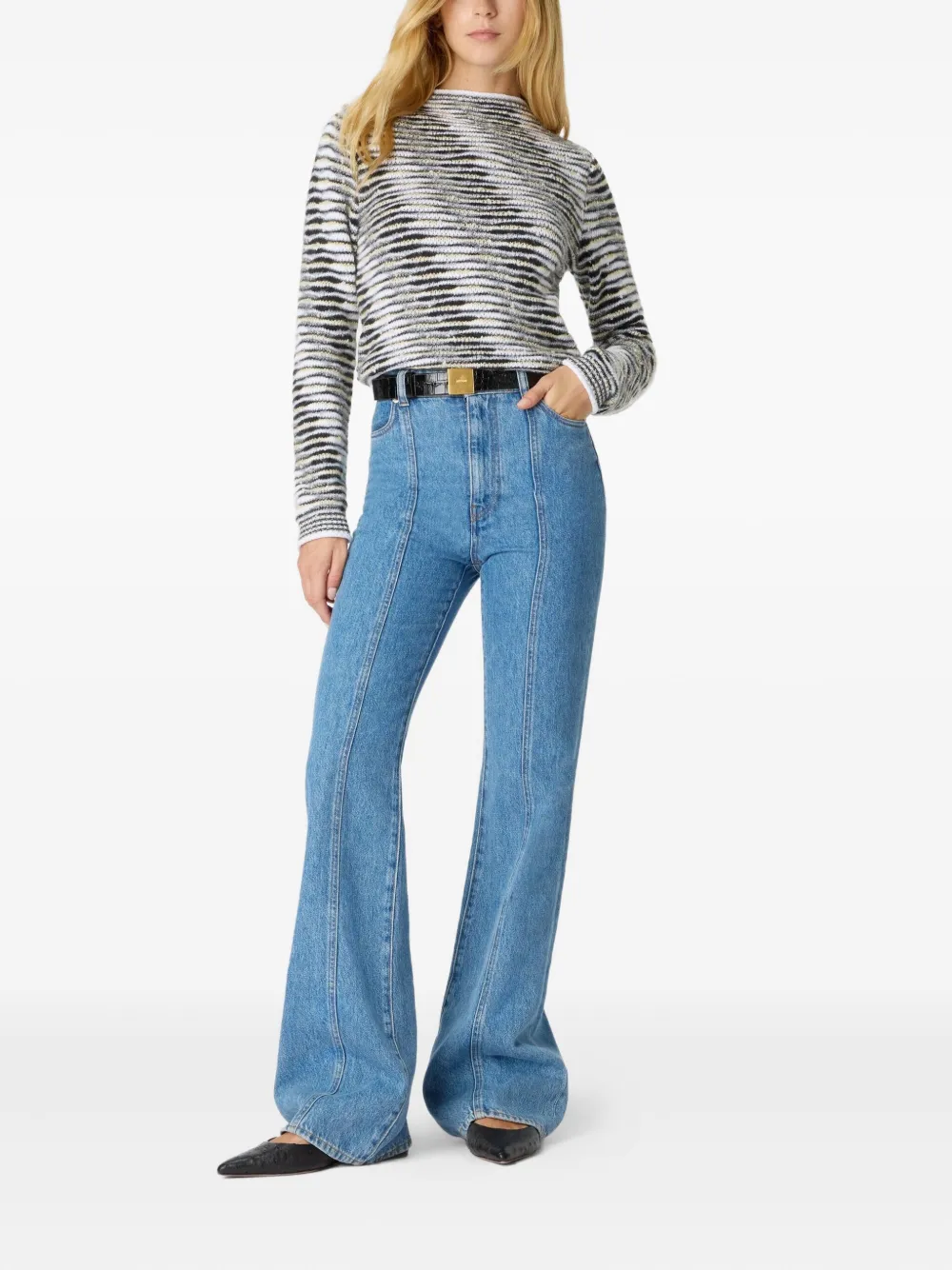 Missoni Mock Neck Sweater With Flame Pattern In Gray