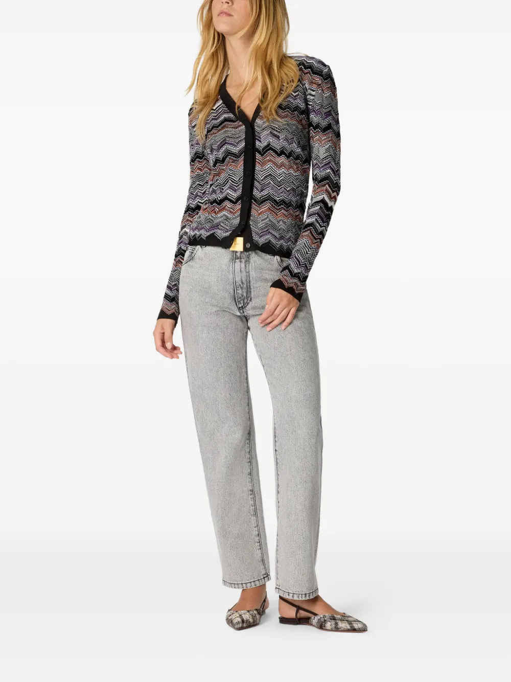 Missoni Slim Buttoned Cardigan With Flame Chevron Pattern In Black