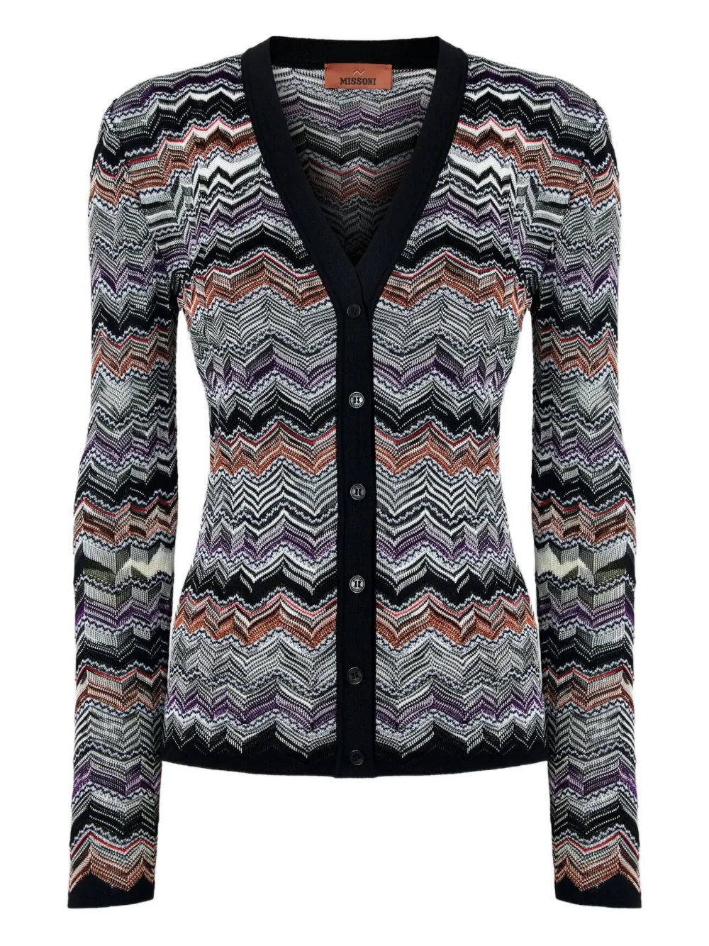 Missoni Slim Buttoned Cardigan With Flame Chevron Pattern In Black