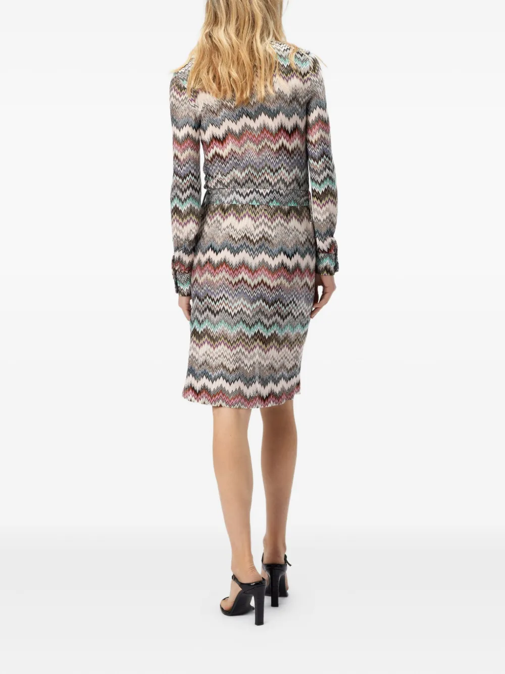 Missoni chevron-pattern belted midi shirt dress Beige
