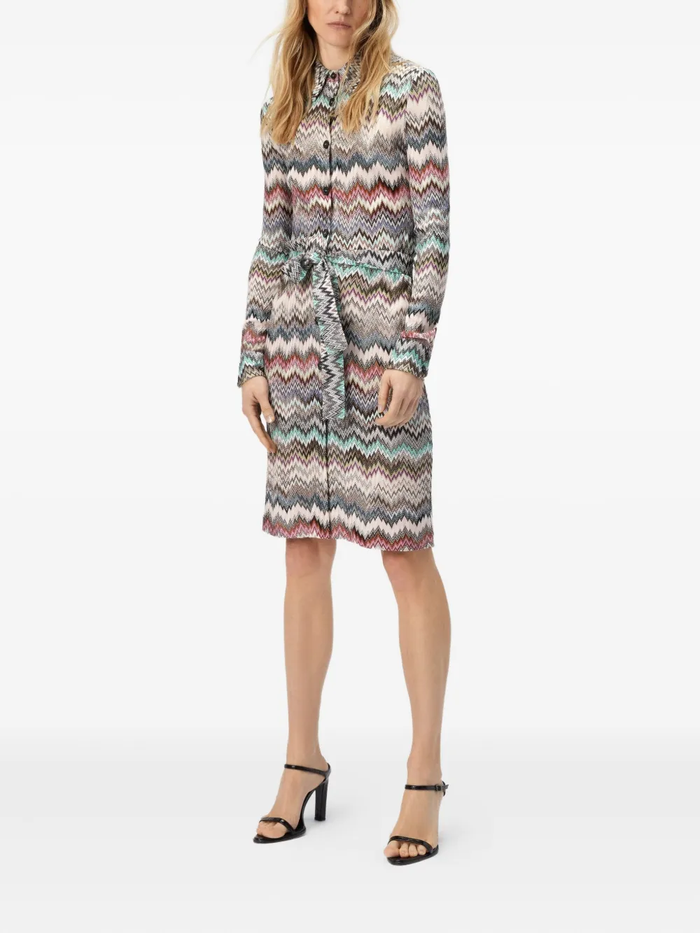 Missoni chevron-pattern belted midi shirt dress Beige