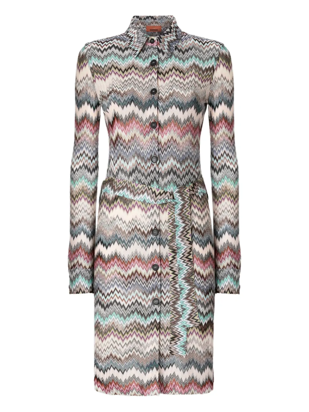 Missoni Chevron-pattern Belted Midi Shirt Dress In Neutral